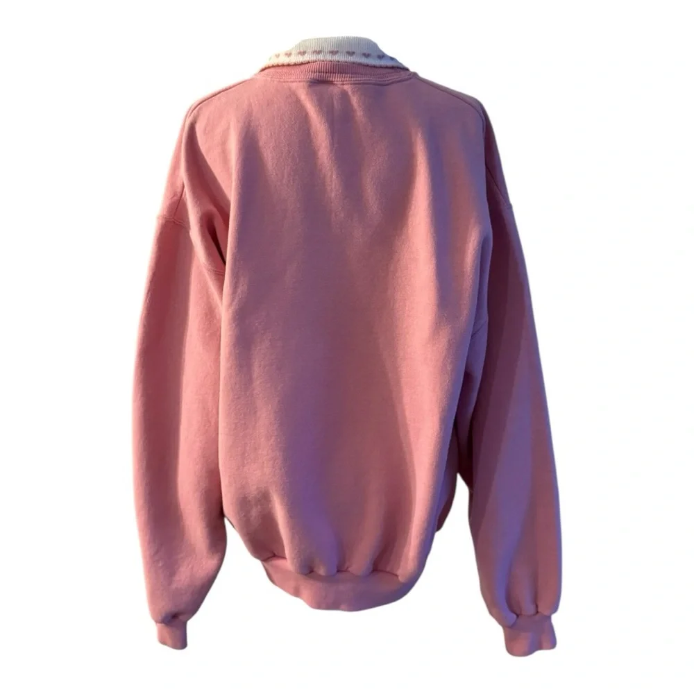 Vintage Day Breeze Pink Cat Sweatshirt Size L Embroidered Collar 90s Pullover - Picture 4 of 5